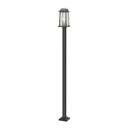 Millworks 2 Light Outdoor Post Mounted Fixture, Oil Rubbed Bronze & Clear Beveled